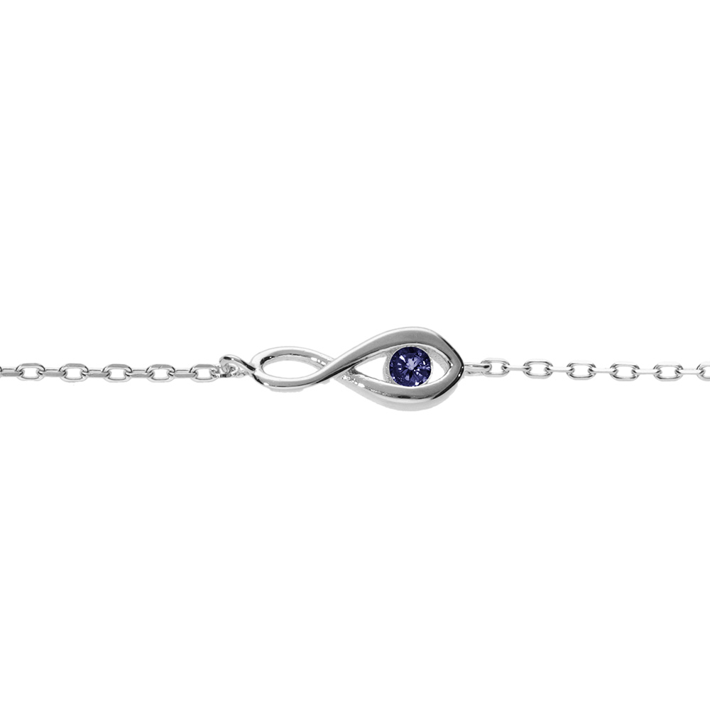 Bracelet en argent rhodi� motif infini oxyde bleu fonc� 16+2cm - Vue 1