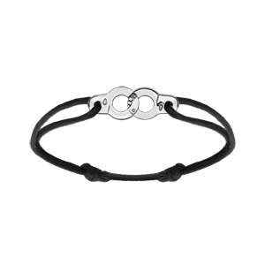 Bracelet en argent rhodi motif menotte avec cordon coulissant noir - Vue 1