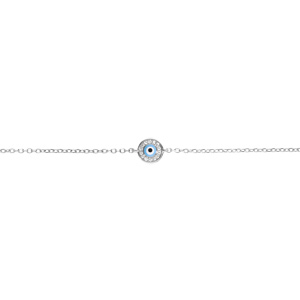 Bracelet en argent rhodié motif rond oeil de la chance avec oxydes blancs sertis -17+3cm - Vue 1