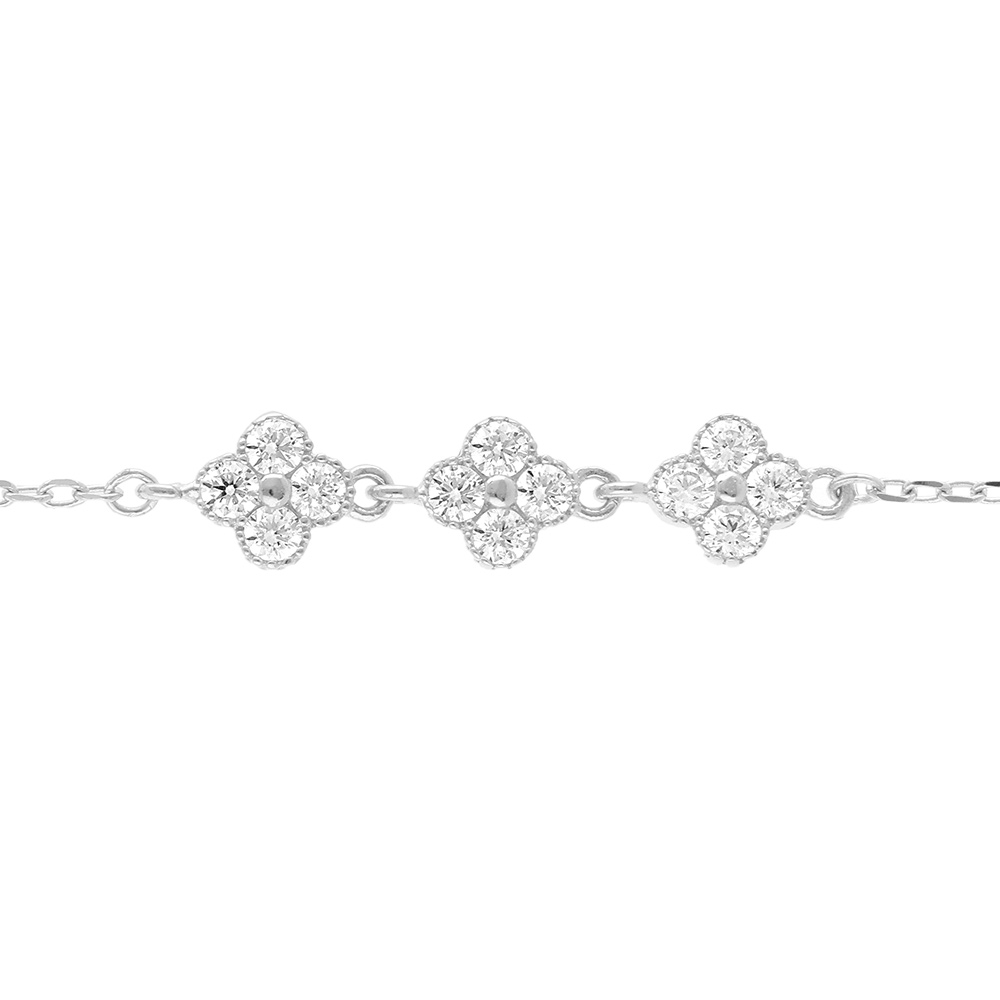 Bracelet en argent rhodi� multi fleurs d\'oxydes blancs sertis 1- 5+3cm - Vue 1