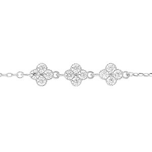 Bracelet en argent rhodi� multi fleurs d'oxydes blancs sertis 1- 5+3cm