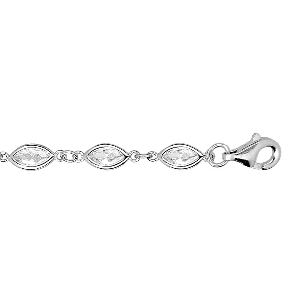 Bracelet en argent rhodi� navettes avec oxydes blancs sertis 16+3cm - Vue 1
