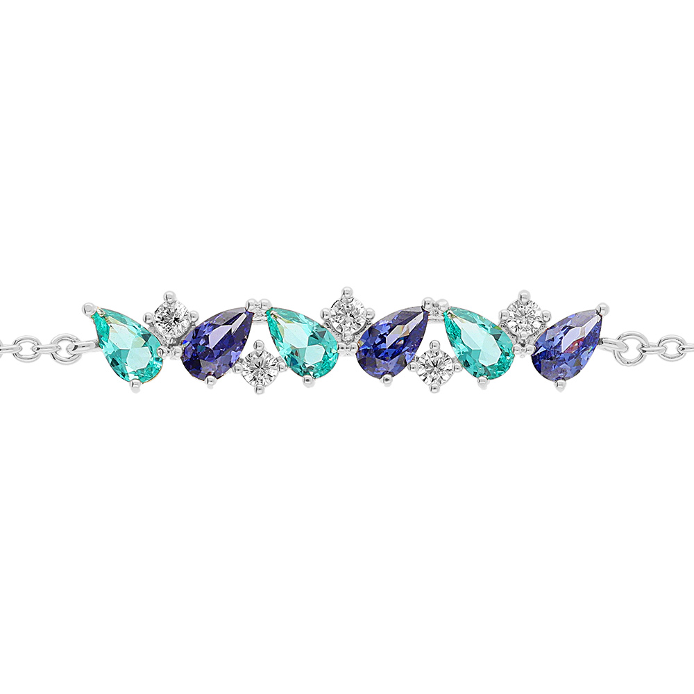 Bracelet en argent rhodi� navettes bleues et blanches - 16+2cm - Vue 1