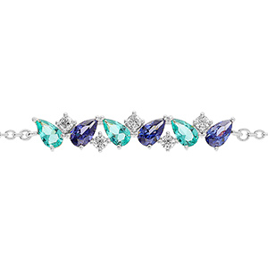 Bracelet en argent rhodi� navettes bleues et blanches - 16+2cm