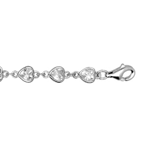 Bracelet en argent rhodi navettes forme de coeurs avec oxydes blancs sertis 16+3cm - Vue 1