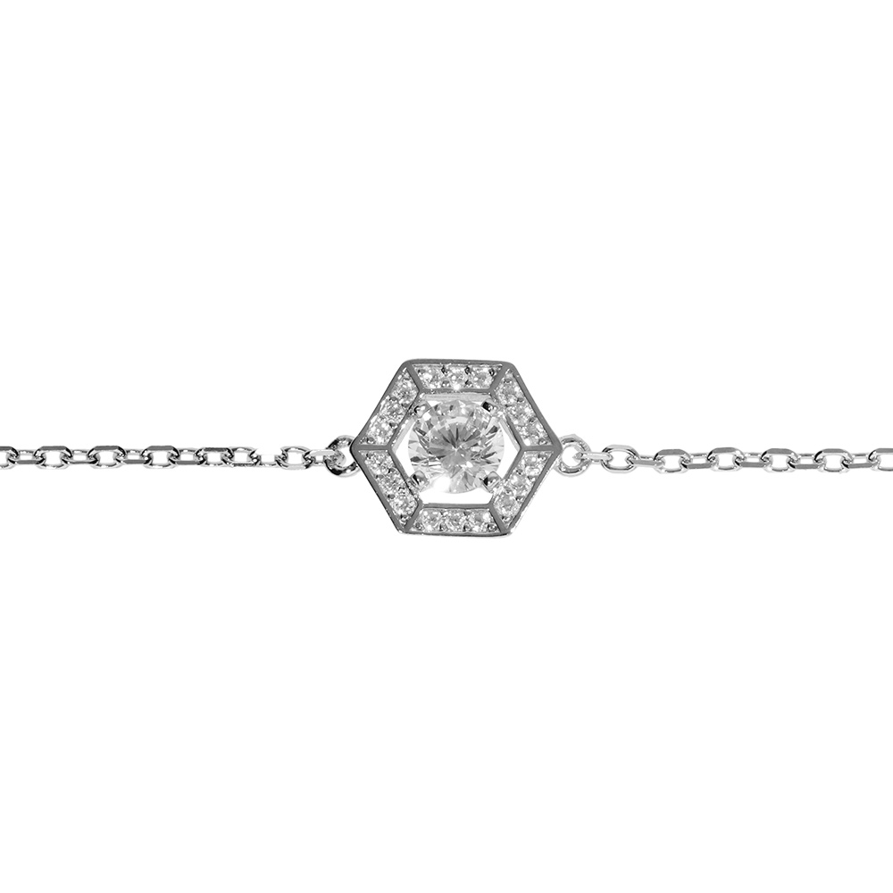 Bracelet en argent rhodi� oxyde blanc et contour oxydes blancs 16+3cm - Vue 1