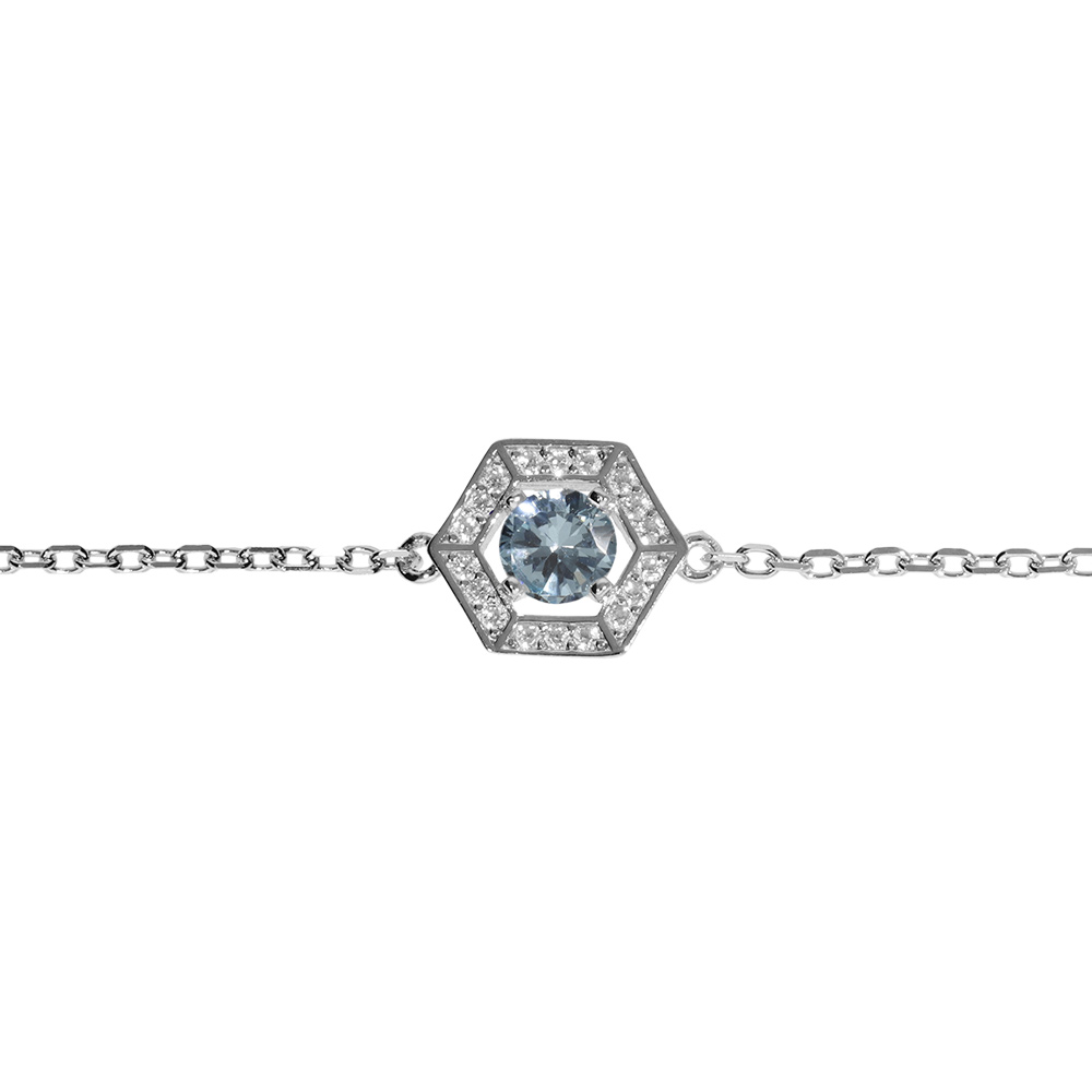 Bracelet en argent rhodi� oxyde bleu ciel et contour oxydes blancs 16+3cm - Vue 1