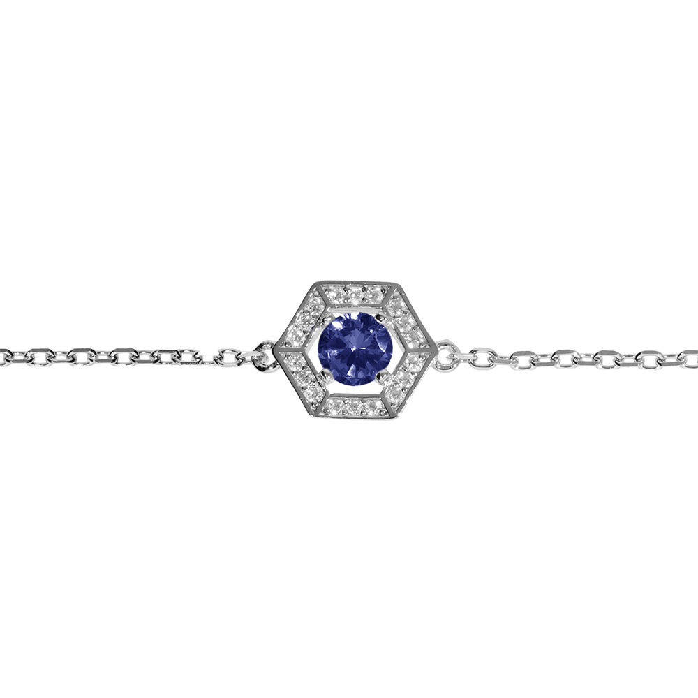 Bracelet en argent rhodi� oxyde bleu et contour oxydes blancs 16+3cm - Vue 1