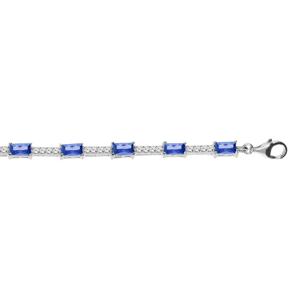 Bracelet en argent rhodi� oxydes bleu fonc� et blancs 17+2cm - Vue 1