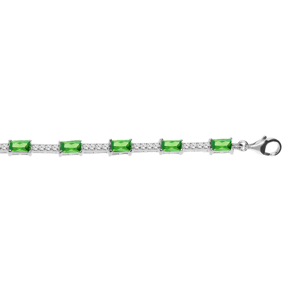 Bracelet en argent rhodi� oxydes vert et blancs 17+2cm - Vue 1