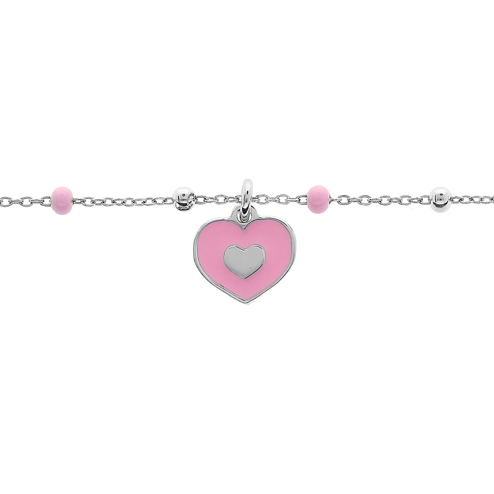 Bracelet en argent rhodi� pampille coeur rose 15+3cm - Vue 1