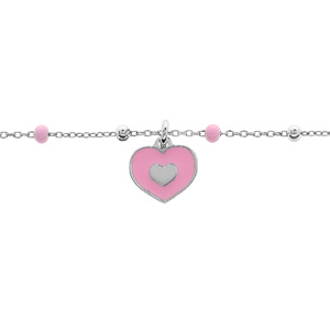 Bracelet en argent rhodi pampille coeur rose 15+3cm - Vue 1