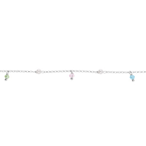Bracelet en argent rhodié pampille multi couleurs et perle blanche imitation - 16+3cm - Vue 1