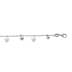 Bracelet en argent rhodi pampilles boules et perles blanches imitation 16+3cm - Vue 1