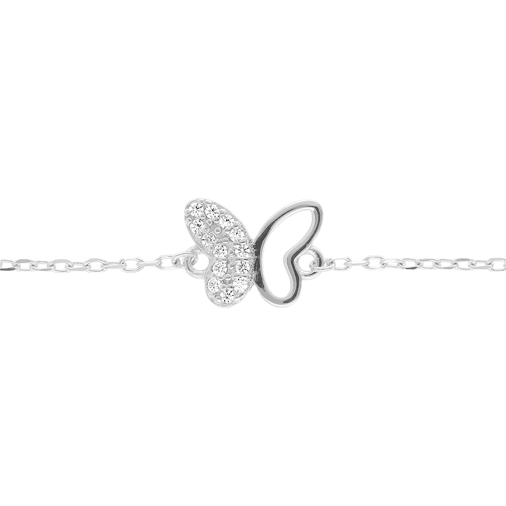 Bracelet en argent rhodi� papillon avec oxydes blancs sertis - 15+3cm - Vue 1