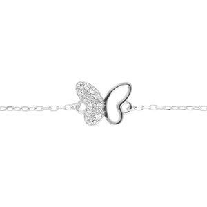 Bracelet en argent rhodi� papillon avec oxydes blancs sertis - 15+3cm