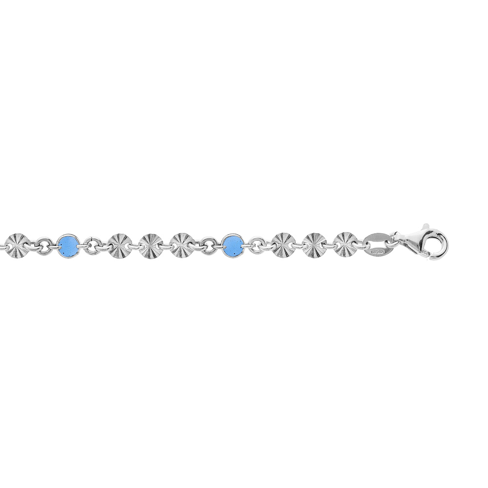 Bracelet en argent rhodi� pastilles diamant�es et perles bleue 16+3cm - Vue 1