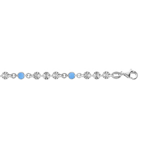 Bracelet en argent rhodi pastilles diamantes et perles bleue 16+3cm - Vue 1