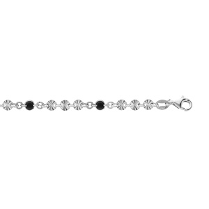 Bracelet en argent rhodi pastilles diamantes et perles noire 16+3cm - Vue 1