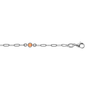 Bracelet en argent rhodi petite maille rectangulaire et perle orange 16+3cm - Vue 1