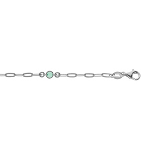 Bracelet en argent rhodi petite maille rectangulaire et perle verte 16+3cm - Vue 1