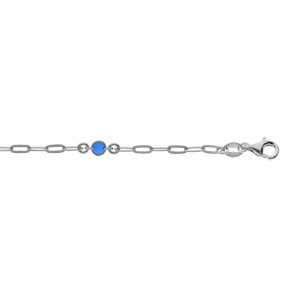 Bracelet en argent rhodi petite maille rectangulaire et perlee bleue fonc 16+3cm - Vue 1