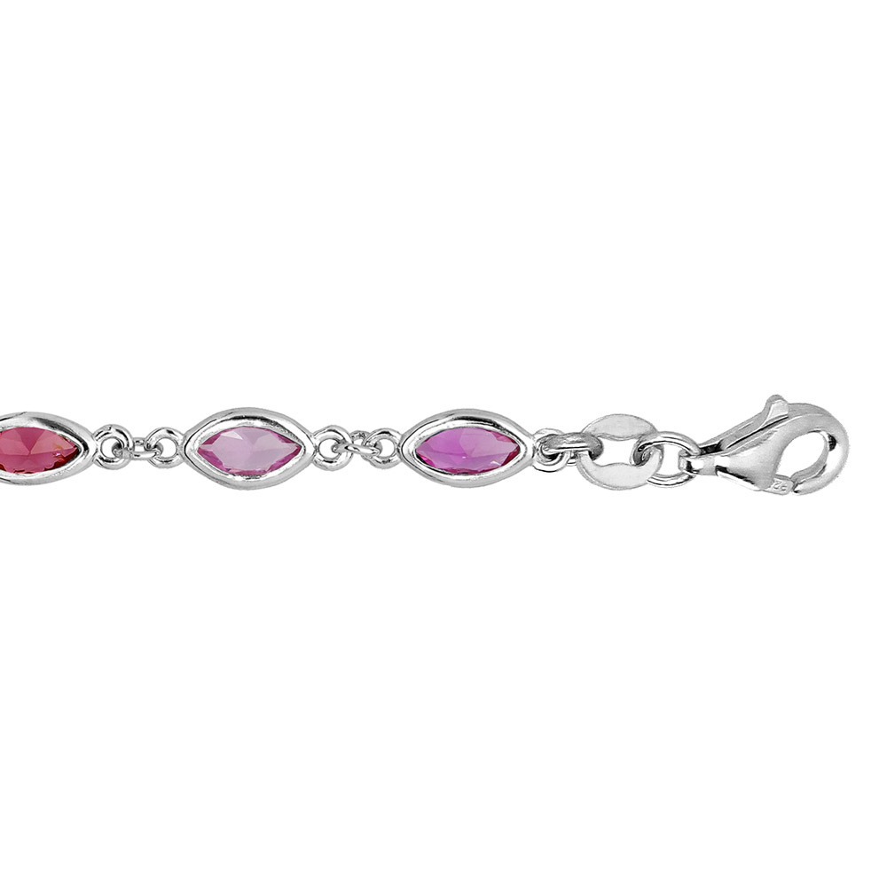 Bracelet en argent rhodi� pour enfant navette avec oxydes d�grad�s de rose 14+2cm - Vue 1