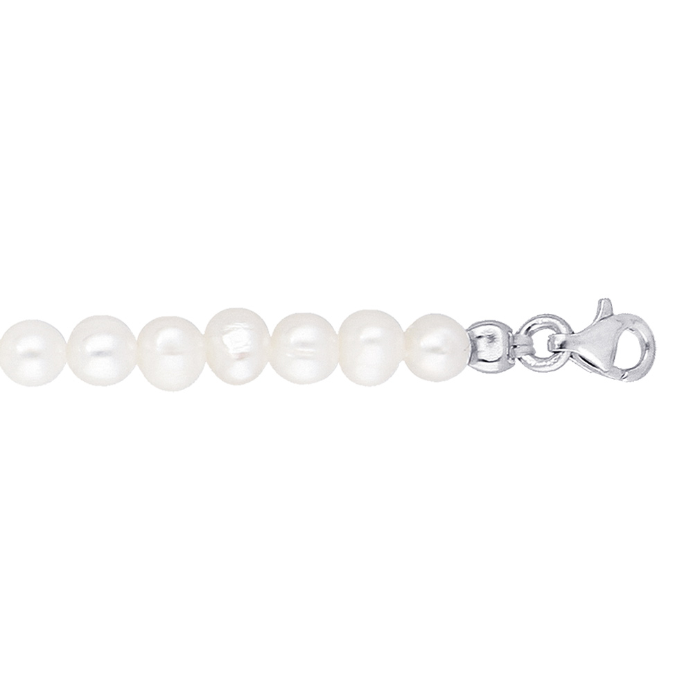 Bracelet en argent rhodi� rang�e de perles d\'eau douce 5mm irr�guli�res 17,5+3cm - Vue 1