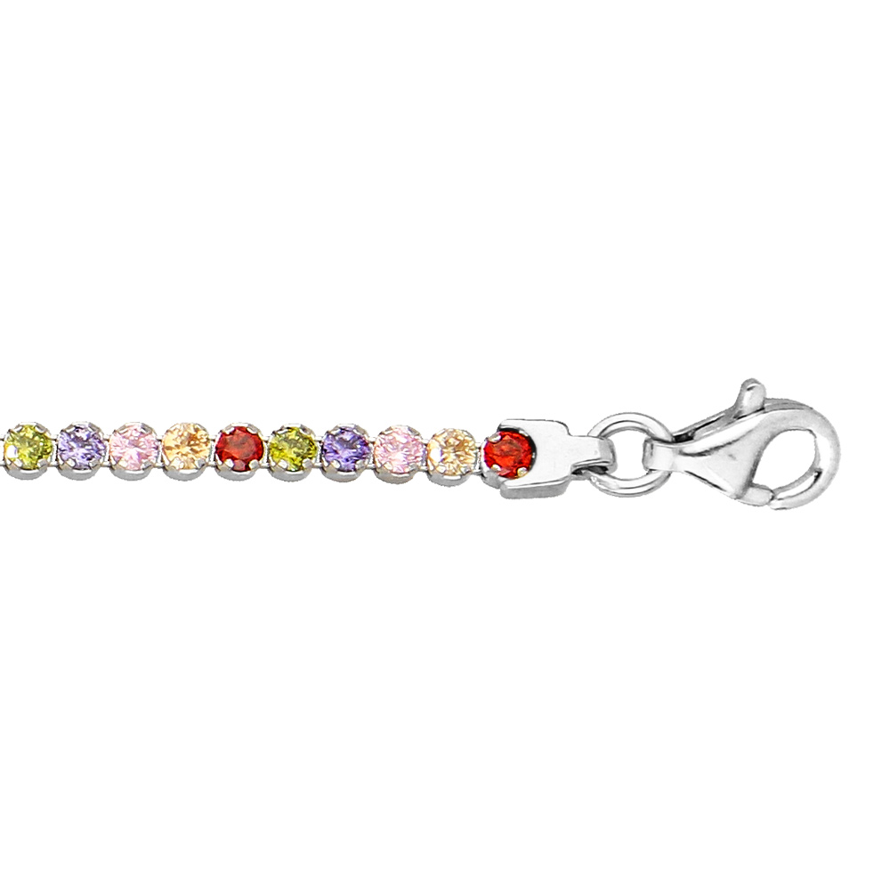 Bracelet en argent rhodi� rang�e d\'oxydes multi couleurs 16+3cm - Vue 1