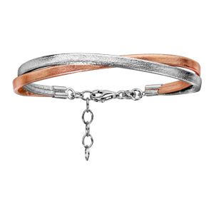 Bracelet en argent rhodié 2 rangs, 1 gris et l\'autre rose - longueur 17cm + 3cm de rallonge - Vue 1