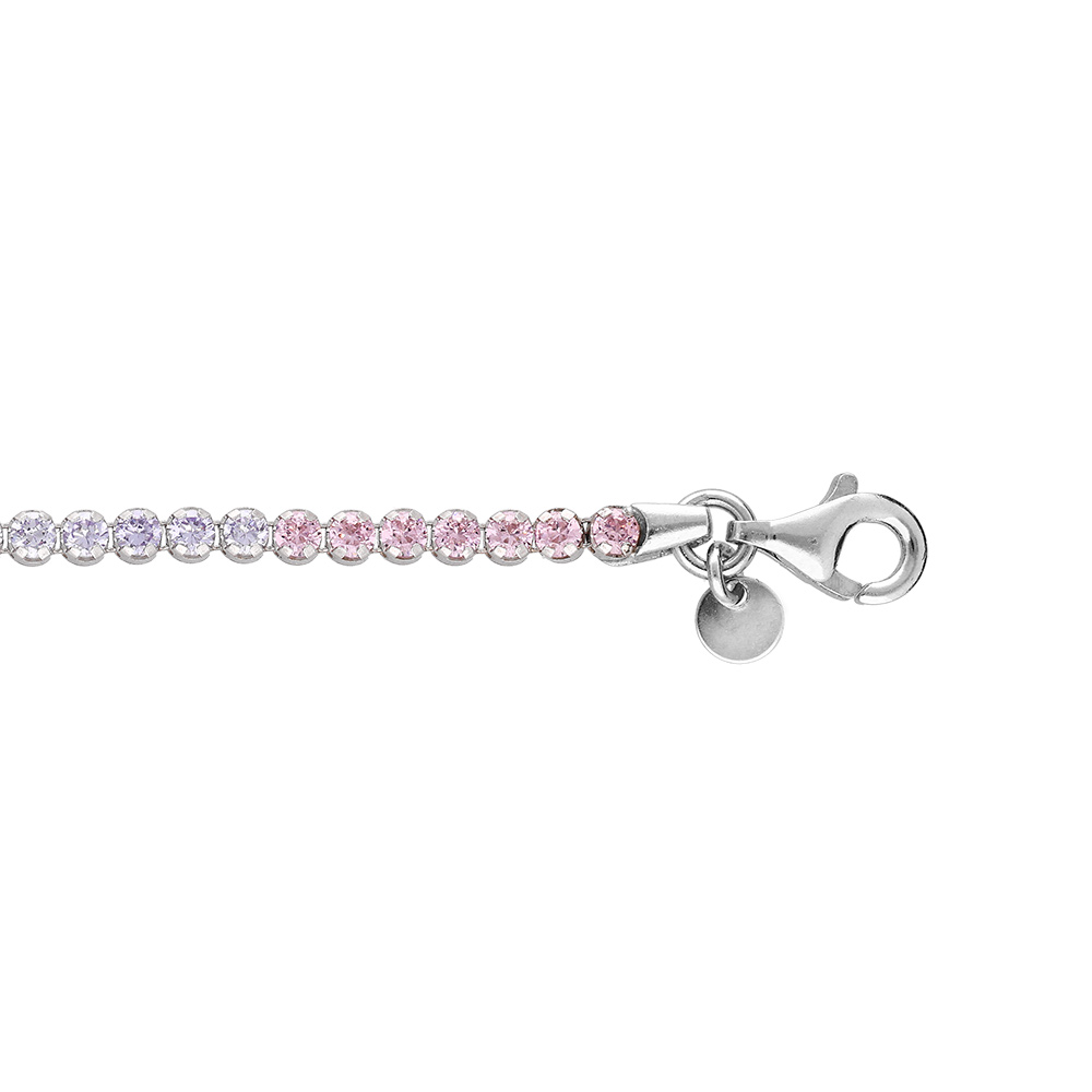 Bracelet en argent rhodi� rivi�re d\'oxydes rose, violets et blancs sertis 15+3.5cm - Vue 1