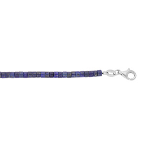 Bracelet en argent rhodi rondelles pierre Lapis Lazuli vritable 17+3cm - Vue 1