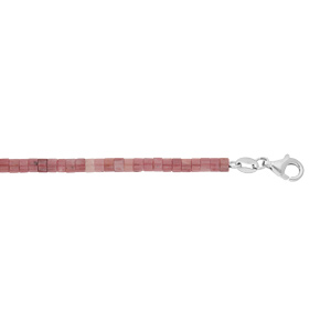 Bracelet en argent rhodi rondelles pierre Rodonite rose vritable 17+3cm - Vue 1