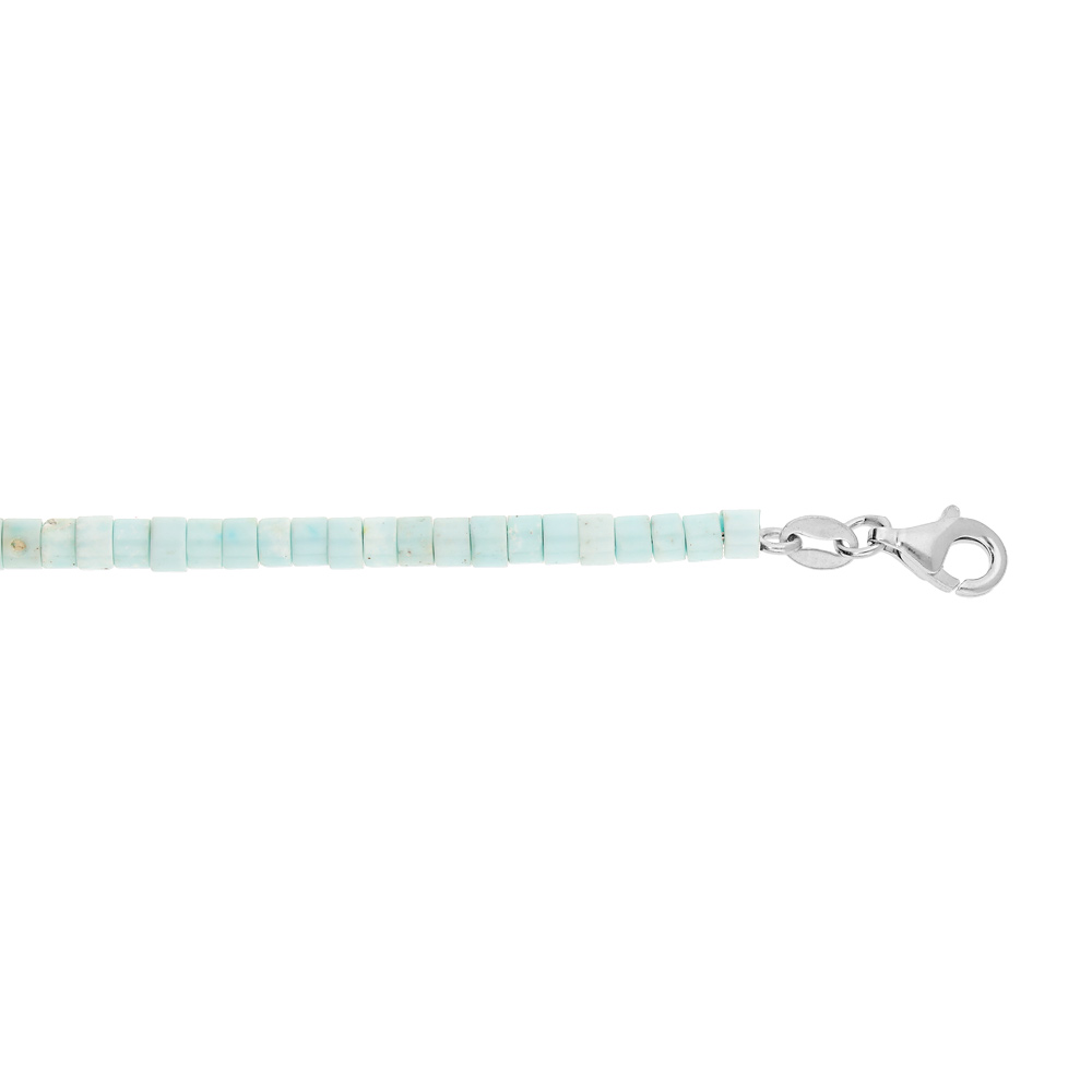 Bracelet en argent rhodi� rondelles pierre Turquoise v�ritable 17+3cm - Vue 1