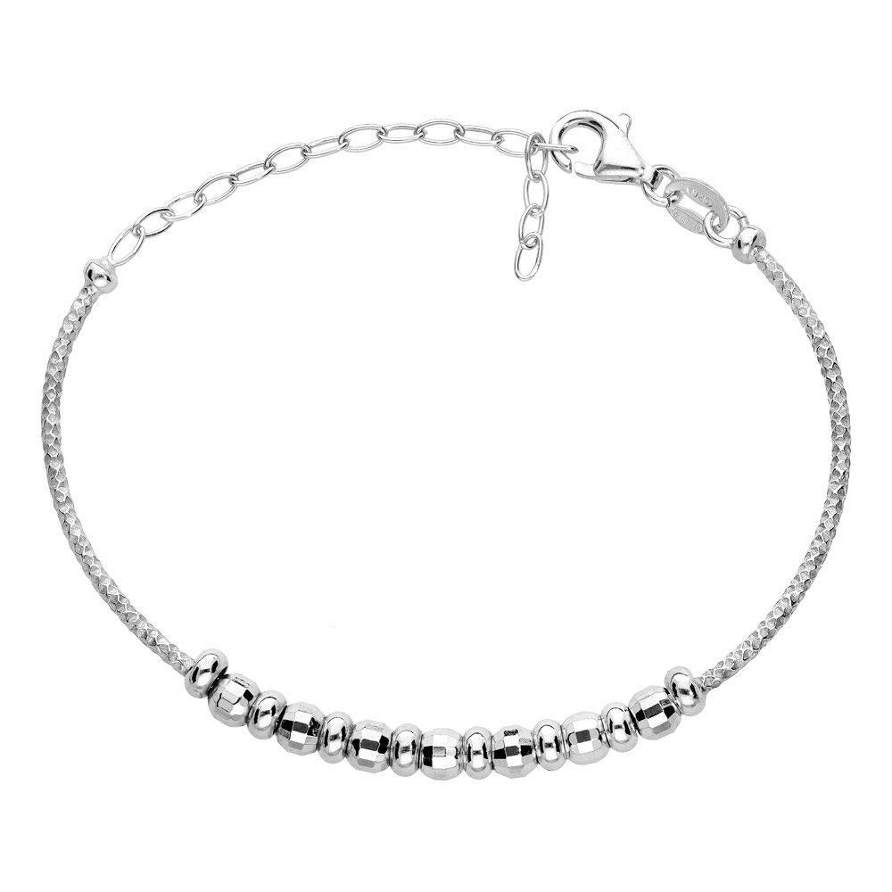 Bracelet en argent rhodi� semi rigide avec boules facett�es r�glable - Vue 1