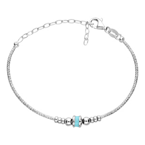 Bracelet en argent rhodi semi rigide fil diamant avec perle bleue - Vue 1