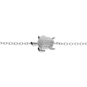 Bracelet en argent rhodi tortue avec oxydes blancs 16+2cm - Vue 1