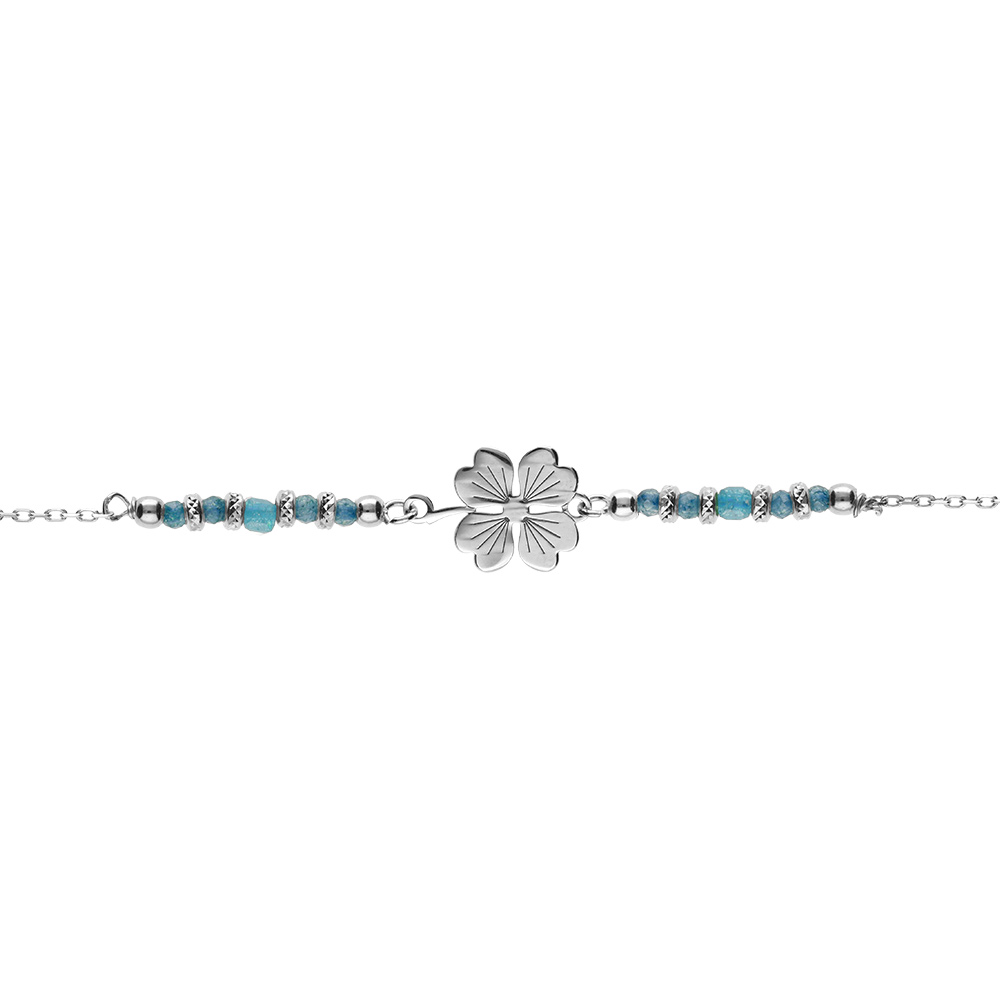 Bracelet en argent rhodi� tr�fle avec verre bleu 16+3cm - Vue 1