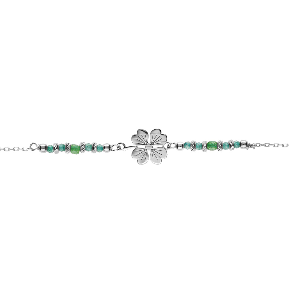 Bracelet en argent rhodi� tr�fle avec verre vert 16+3cm - Vue 1