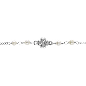 Bracelet en argent rhodi trfle et perle blanche imitation diamantes - 16+3cm