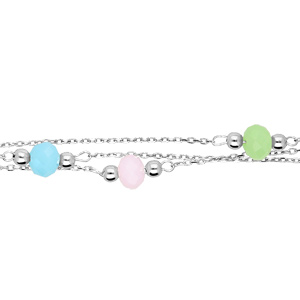 Bracelet en argent rhodié triple chaîneavec pierres facettées pastels 16+3cm - Vue 1