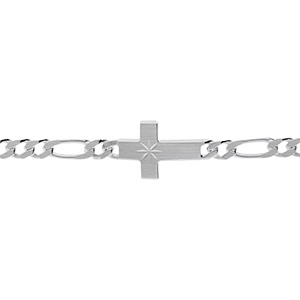 Bracelet en argent satin 1+3 5mm croix plate lisse diamante toile -19cm