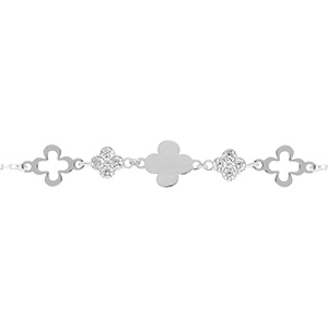 Bracelet en argent tr�fles lisses et tr�fles avec oxydes blancs - 15+3cm