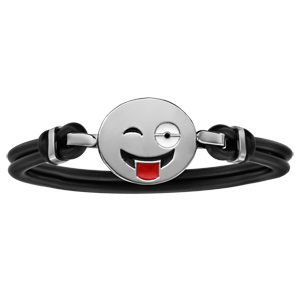 Bracelet en caoutchouc avec smiley en argent \