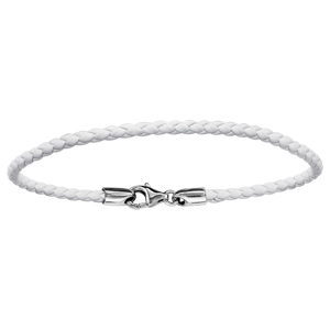 Bracelet en cuir blanc tress pour charms et fermoir en argent rhodi - longueur 19,5cm - Vue 1