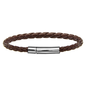 Bracelet en cuir bovin tressé marron et fermoir en acier - largeur 5mm et longueur 19cm Bracelet en cuir bovin tressé marron et fermoir en acier - largeur 5mm et longueur 19cm