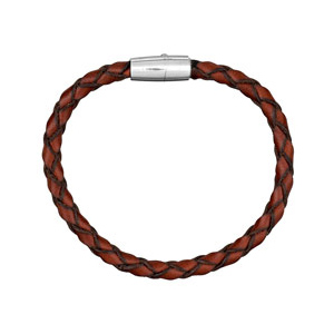Bracelet en cuir marron tressé et fermoir acier - Vue 1