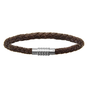 Bracelet en cuir marron tressé pour charms homme et fermoir en acier aimant et vis - longueur 19,50 cm - Vue 1