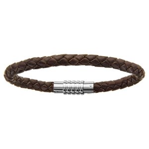 Bracelet en cuir marron tressé pour charms homme et fermoir en acier aimant et vis - longueur 23 cm - Vue 1