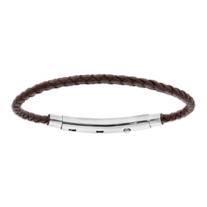 Bracelet en cuir marron tress pour charms mdium homme et fermoir tlscopique longueur 18cm - rglable 17 et 16cm - Vue 1